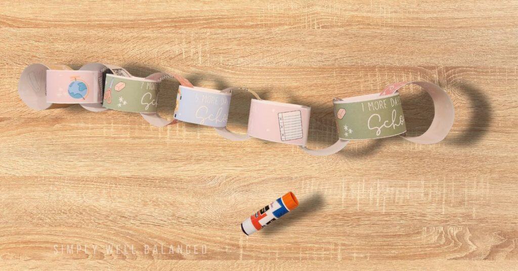 Fully assembled back to school paper chain countdown on a wooden table. 