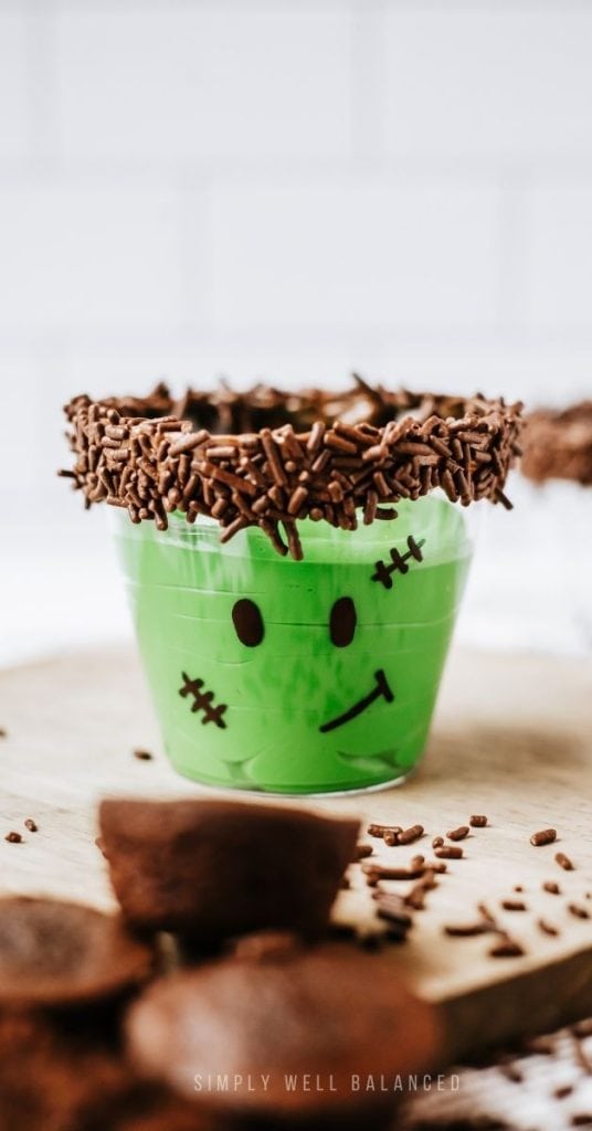 no-bake Frankenstein dessert cup