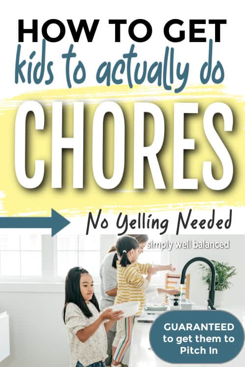 How to Get Kids to Actually Do Chores: No Yelling Needed, featuring a mother and young daughters washing dishes together in a bright kitchen.